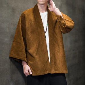 Solid basic corduroy kimono