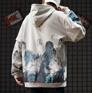 Sansui ink brush pull over hoodie