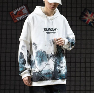 Sansui ink brush pull over hoodie
