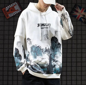 Sansui ink brush pull over hoodie
