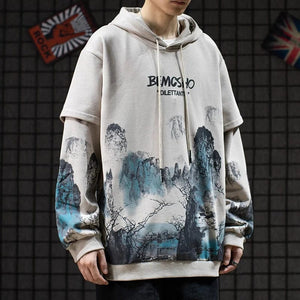 Sansui ink brush pull over hoodie