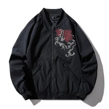 Load image into Gallery viewer, Dragon flame embroidery bomber jacket