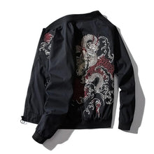Load image into Gallery viewer, Dragon flame embroidery bomber jacket
