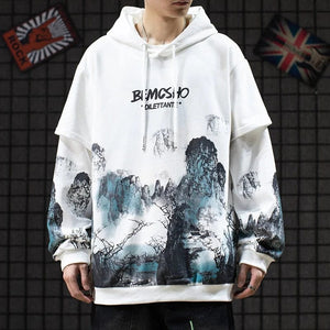 Sansui ink brush pull over hoodie