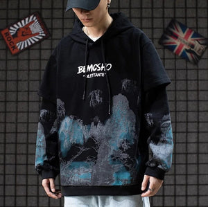 Sansui ink brush pull over hoodie