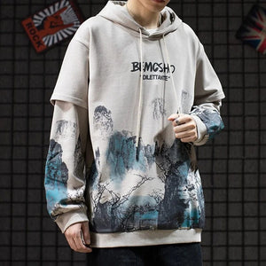 Sansui ink brush pull over hoodie