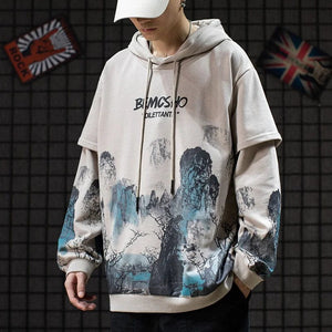 Sansui ink brush pull over hoodie