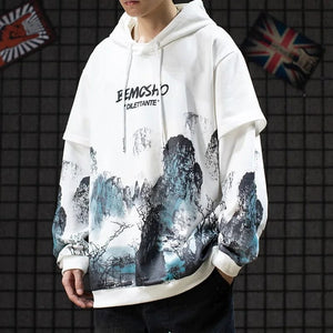 Sansui ink brush pull over hoodie
