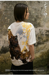 Hyper premium embroidery fierce bear sakura T-shirt