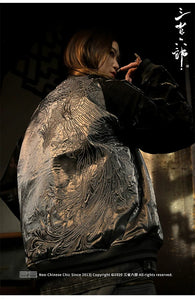 Hyper-premiums embroidery silver phoenix sukajan jacket