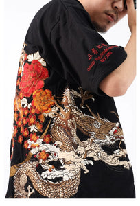 Hyper Premium embroidery golden dragon T-shirt