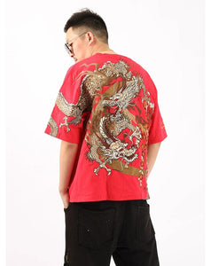 Hyper Premium embroidery golden dragon T-shirt