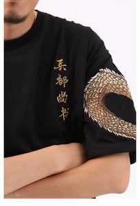 Hyper Premium embroidery golden dragon T-shirt