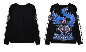 Hyper Premium embroidery blue flamed tiger sweatshirt