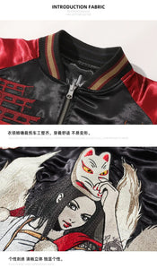 Hyper-premiums embroidery kitsune masked geisha sukajan jacket