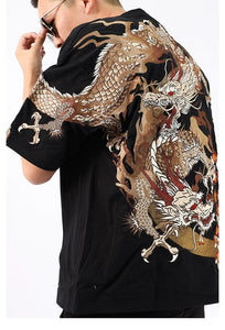 Hyper Premium embroidery golden dragon T-shirt