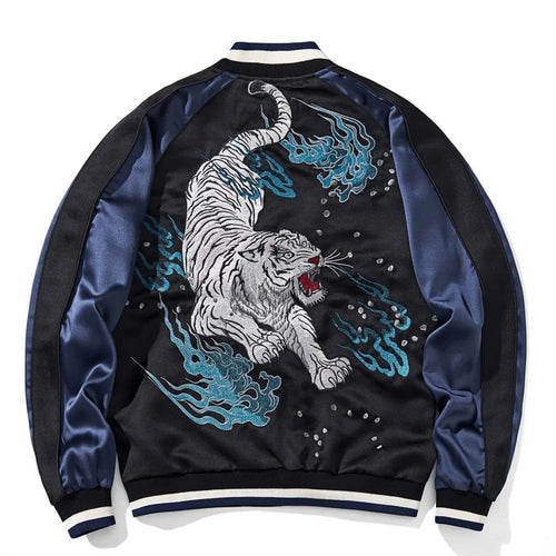 Premium white tiger sukajan baseball style jacket