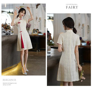 Basic design white/red Chinese cheongsam qipao dress