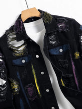 Load image into Gallery viewer, Vintage distressed ripped paint splash denim jacket