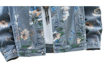 Load image into Gallery viewer, Floral flower design denim jacket