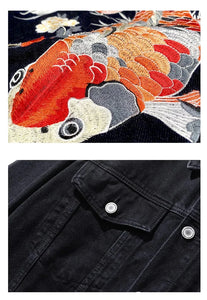 "Sōryū" embroidery denim vintage jacket