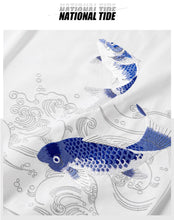 Load image into Gallery viewer, Blue twin carp embroidery T-shirt
