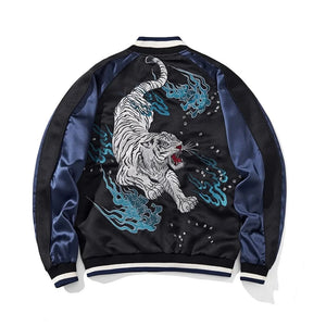 Premium white tiger sukajan baseball style jacket