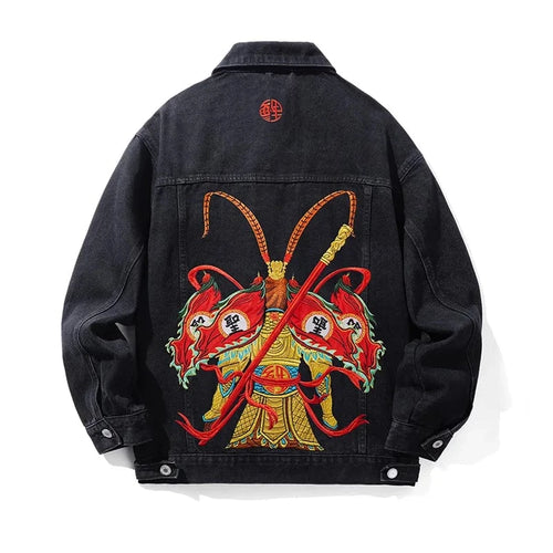 Embroidery monkey king embroidery denim jacket
