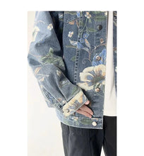 Load image into Gallery viewer, Floral flower design denim jacket