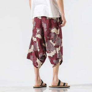 Colorful stork short length harem pants