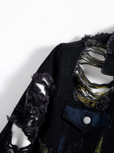 Vintage distressed ripped paint splash denim jacket
