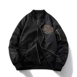 Elegant beast embroidery bomber jacket