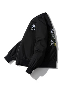 Embroidery bamboo panda bomber jacket