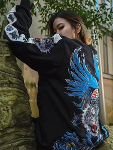 Hyper Premium embroidery blue flamed tiger sweatshirt