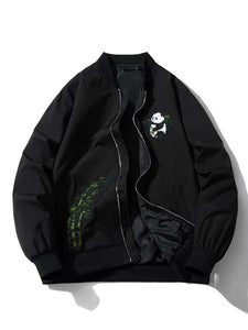 Embroidery bamboo panda bomber jacket