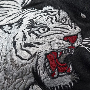 Premium white tiger sukajan baseball style jacket