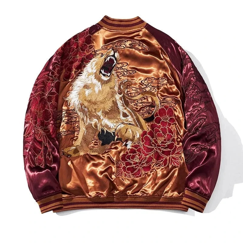 Hyper premium roaring lion embroidery sukajan jacket