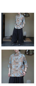Premium golden dragon silk hanfu Tang shirt
