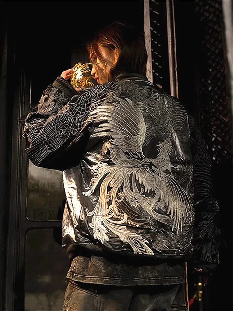 Hyper-premiums embroidery silver phoenix sukajan jacket – High