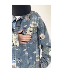 Load image into Gallery viewer, Floral flower design denim jacket