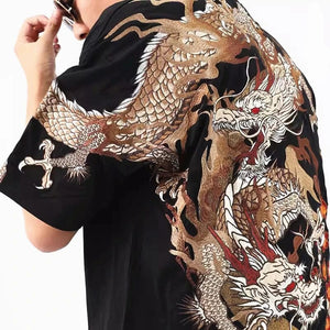 Hyper Premium embroidery golden dragon T-shirt