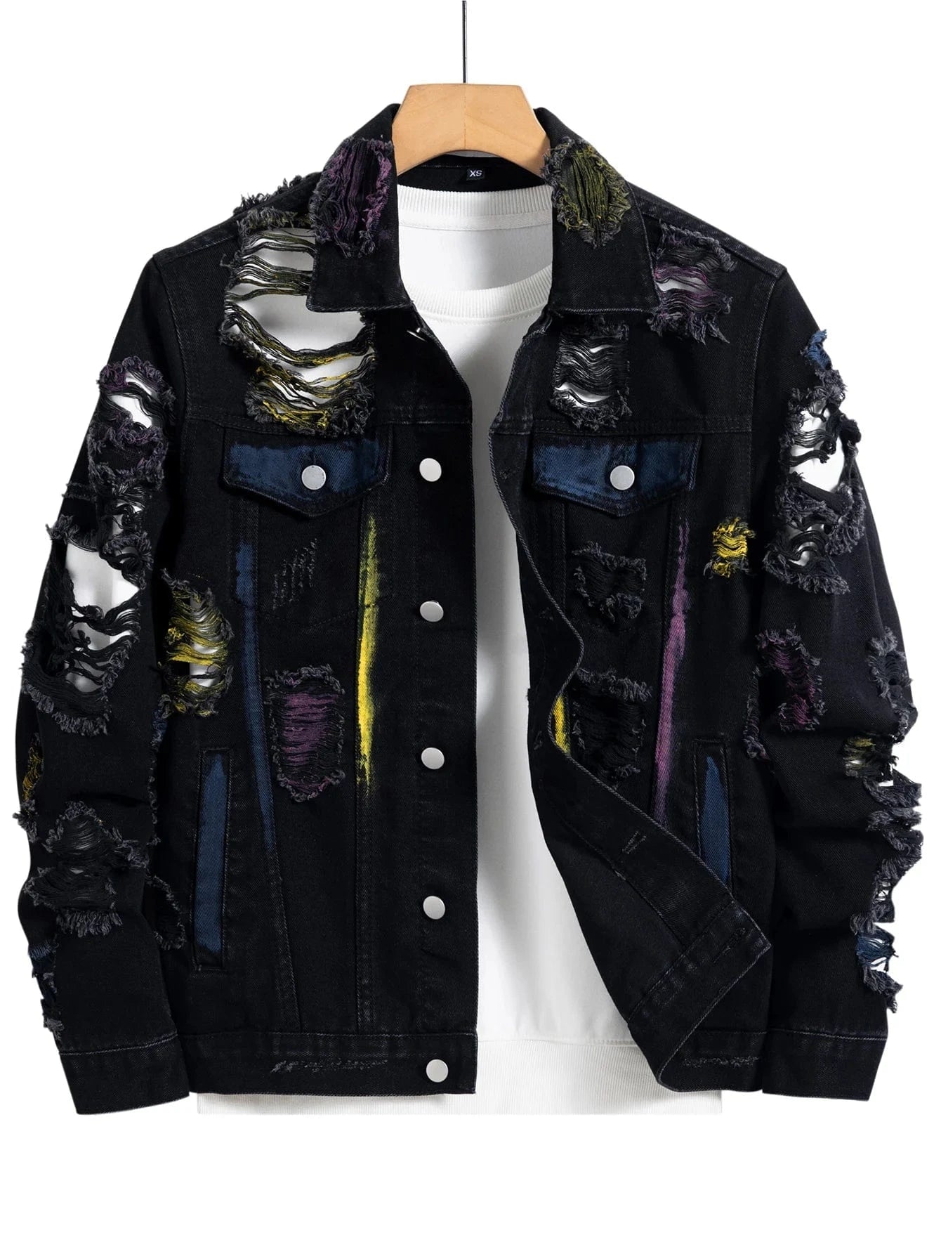 Vintage distressed ripped paint splash denim jacket – High Street 
