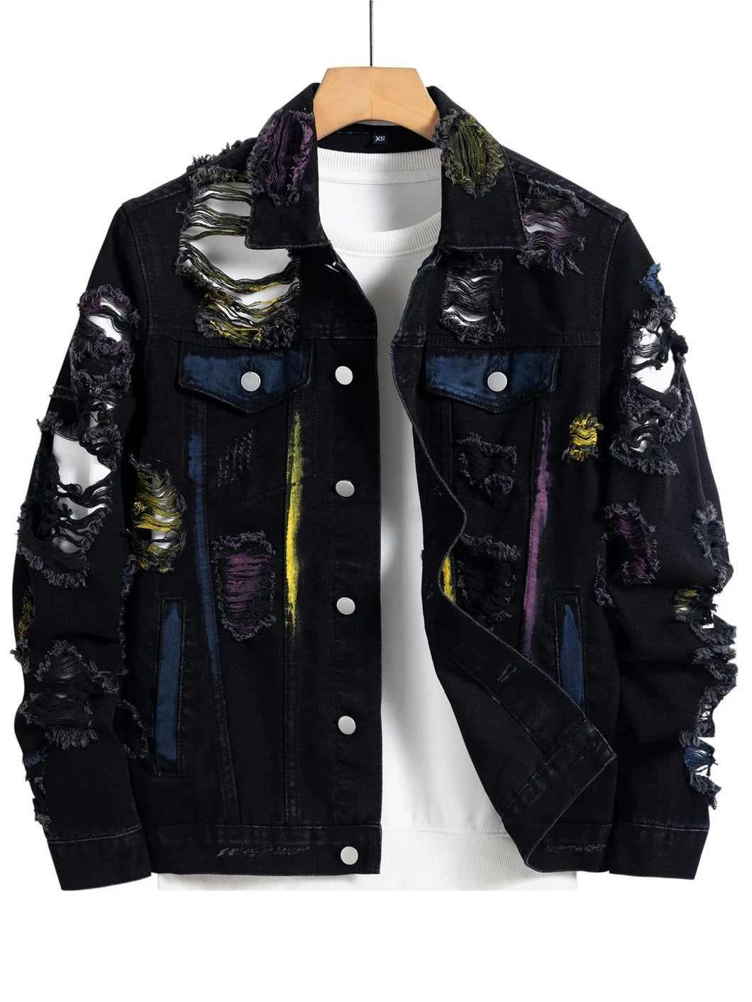 Vintage distressed ripped paint splash denim jacket