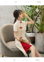 Load image into Gallery viewer, Basic design white/red Chinese cheongsam qipao dress