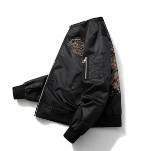 Elegant beast embroidery bomber jacket