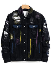 Load image into Gallery viewer, Vintage distressed ripped paint splash denim jacket
