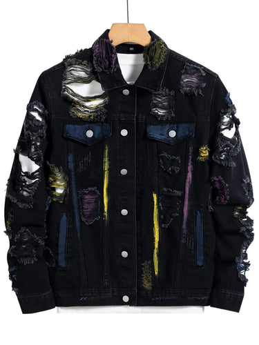 Vintage distressed ripped paint splash denim jacket