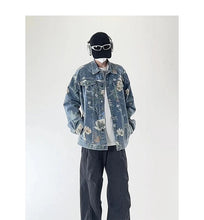Load image into Gallery viewer, Floral flower design denim jacket