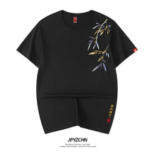Load image into Gallery viewer, Embroidery tranquil bamboo branch T-shirt