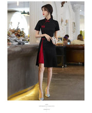 Load image into Gallery viewer, Basic design black/red cheongsam qipao dress